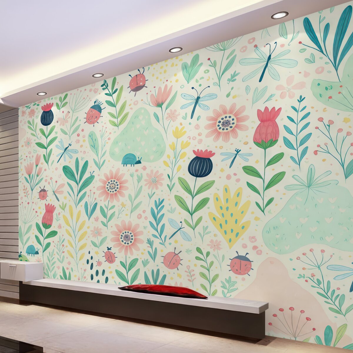 Fototapeta Rośliny, motyle, libelle, chrabąszcze, pokój dla dzieci.