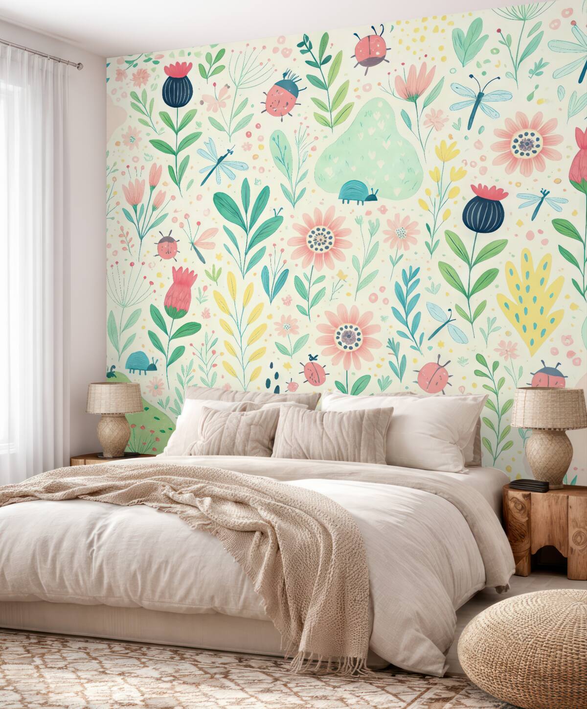 Fototapeta Rośliny, motyle, libelle, chrabąszcze, pokój dla dzieci.