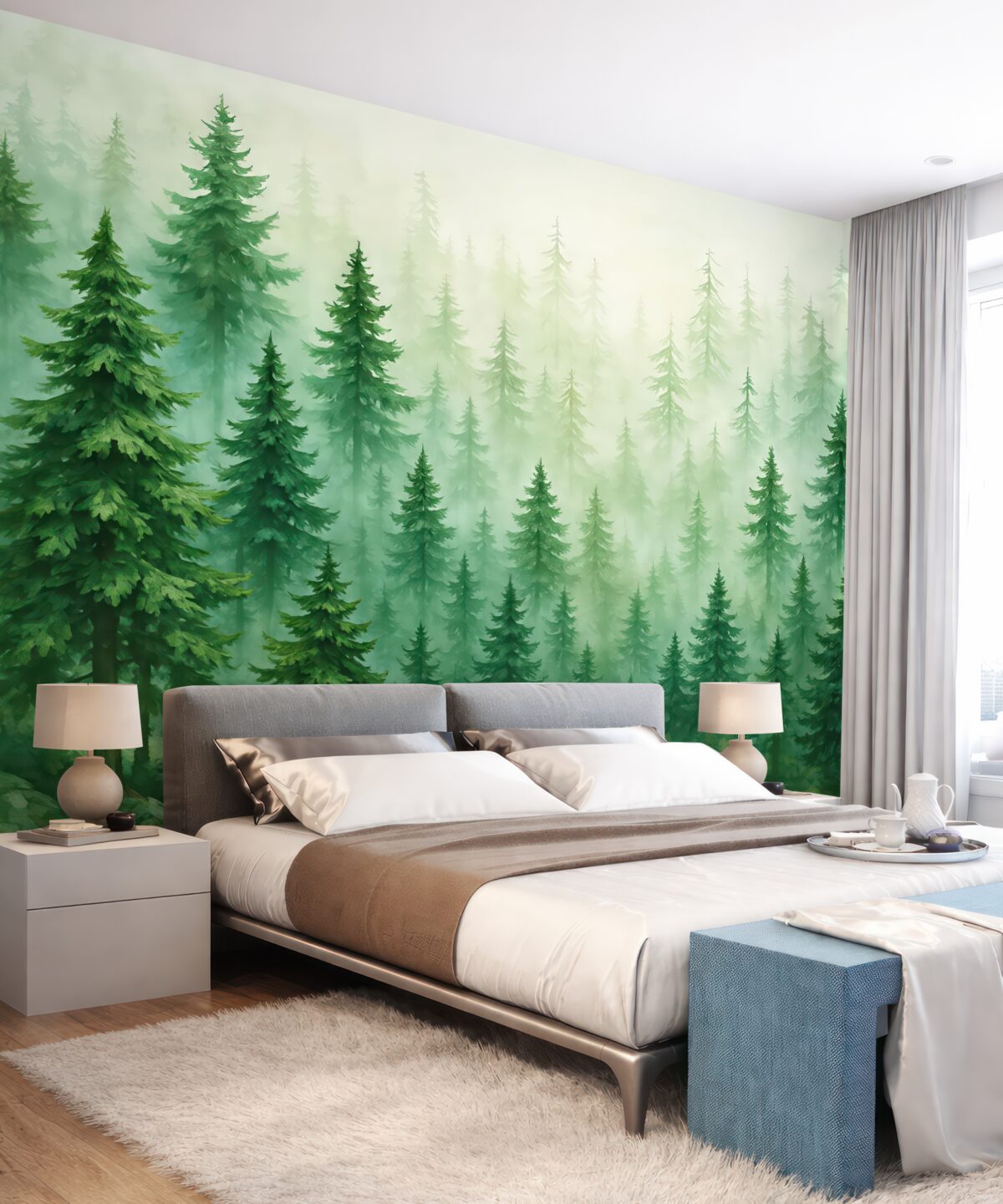 Fototapeta Gęsty las w intensywnych odcieniach zieleni.