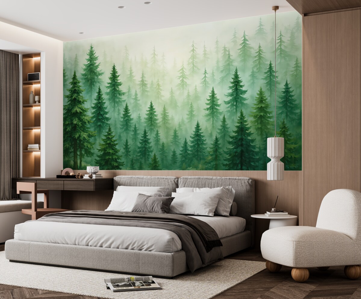 Fototapeta Gęsty las w intensywnych odcieniach zieleni.