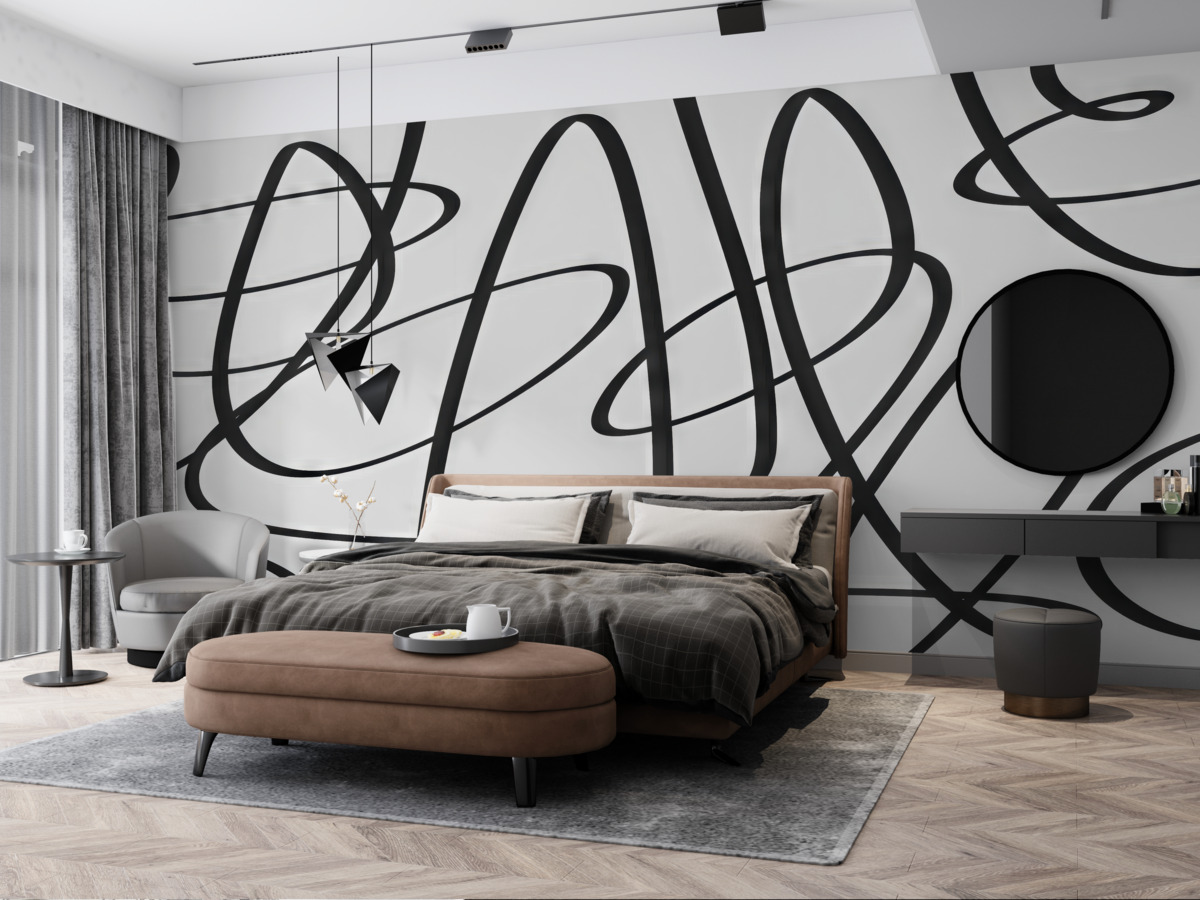 Fototapeta Czarna krzywa, ciągła, skręcona linia, atrament, podsumowanie.