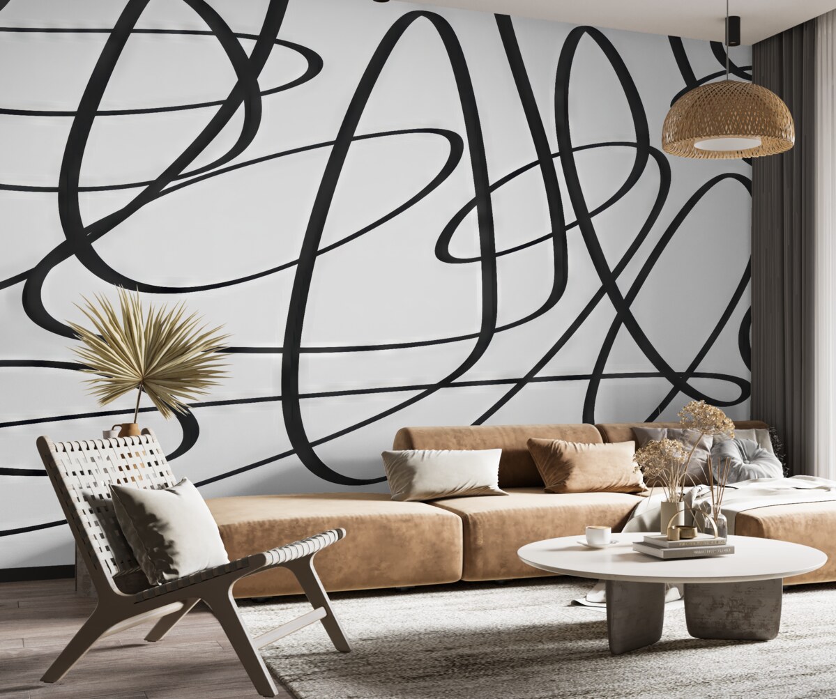 Fototapeta Czarna krzywa, ciągła, skręcona linia, atrament, podsumowanie.