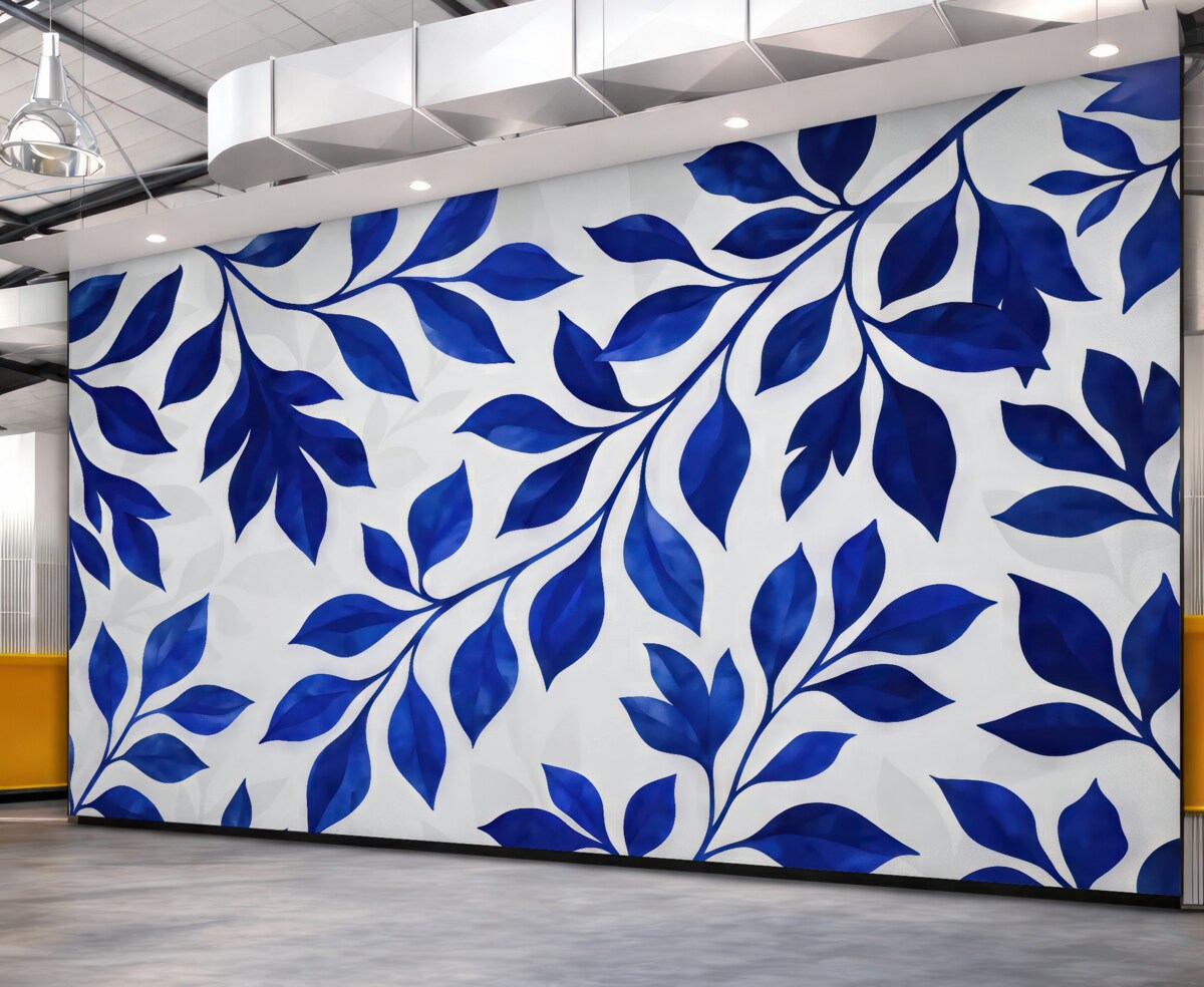 Fototapeta Liście tropikalne, akwarela, wzór kwiatowy, odcień niebieski.