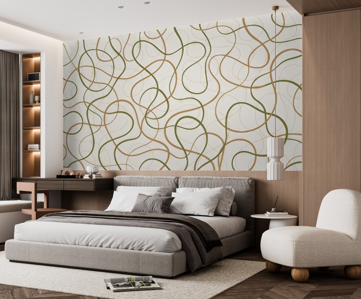 Fototapeta Abstrakcyjne linie, minimalistyczny, geometryczny motyw, zieleń oraz beż.