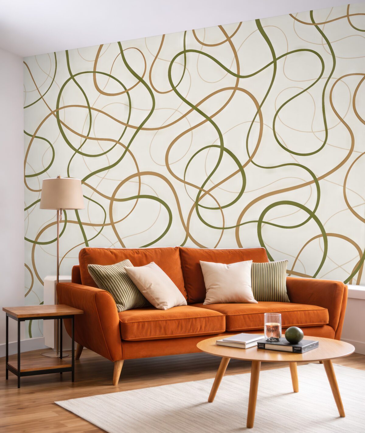 Fototapeta Abstrakcyjne linie, minimalistyczny, geometryczny motyw, zieleń oraz beż.