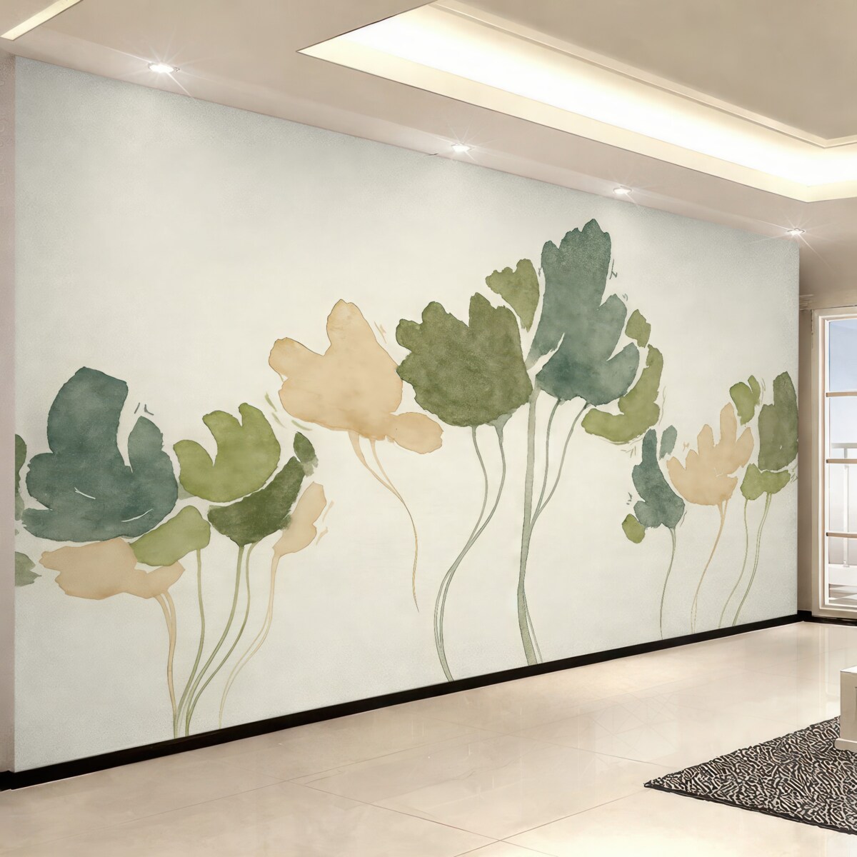 Fototapeta Akrylowe abstrakcyjne kwiaty, motyw kwiatowy, ruchy pędzla, różowy oraz zielony.