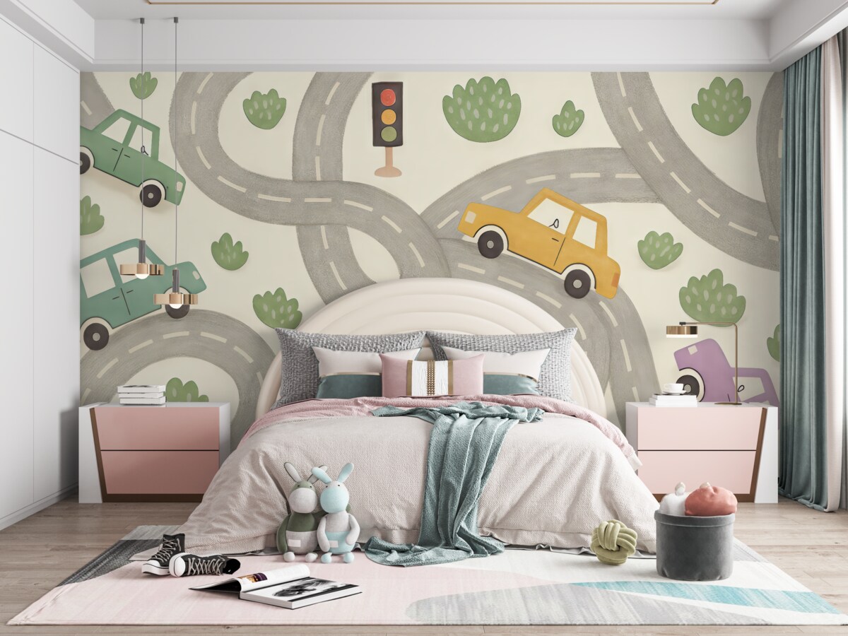 Fototapeta Wielobarwne pojazdy na zakręconej trasie.