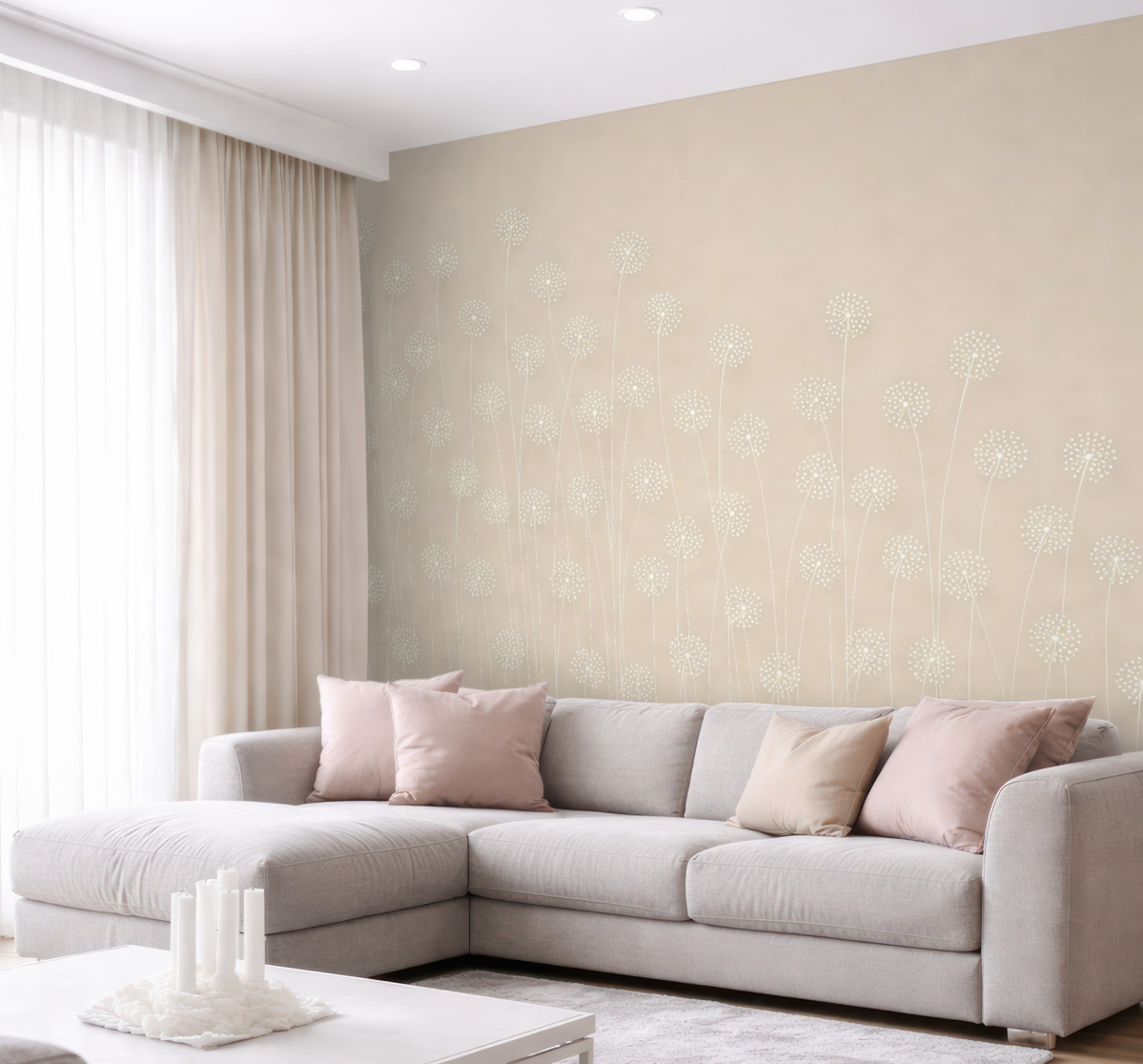 Fototapeta Pole mniszka lekarskiego w odcieniu beżowym.