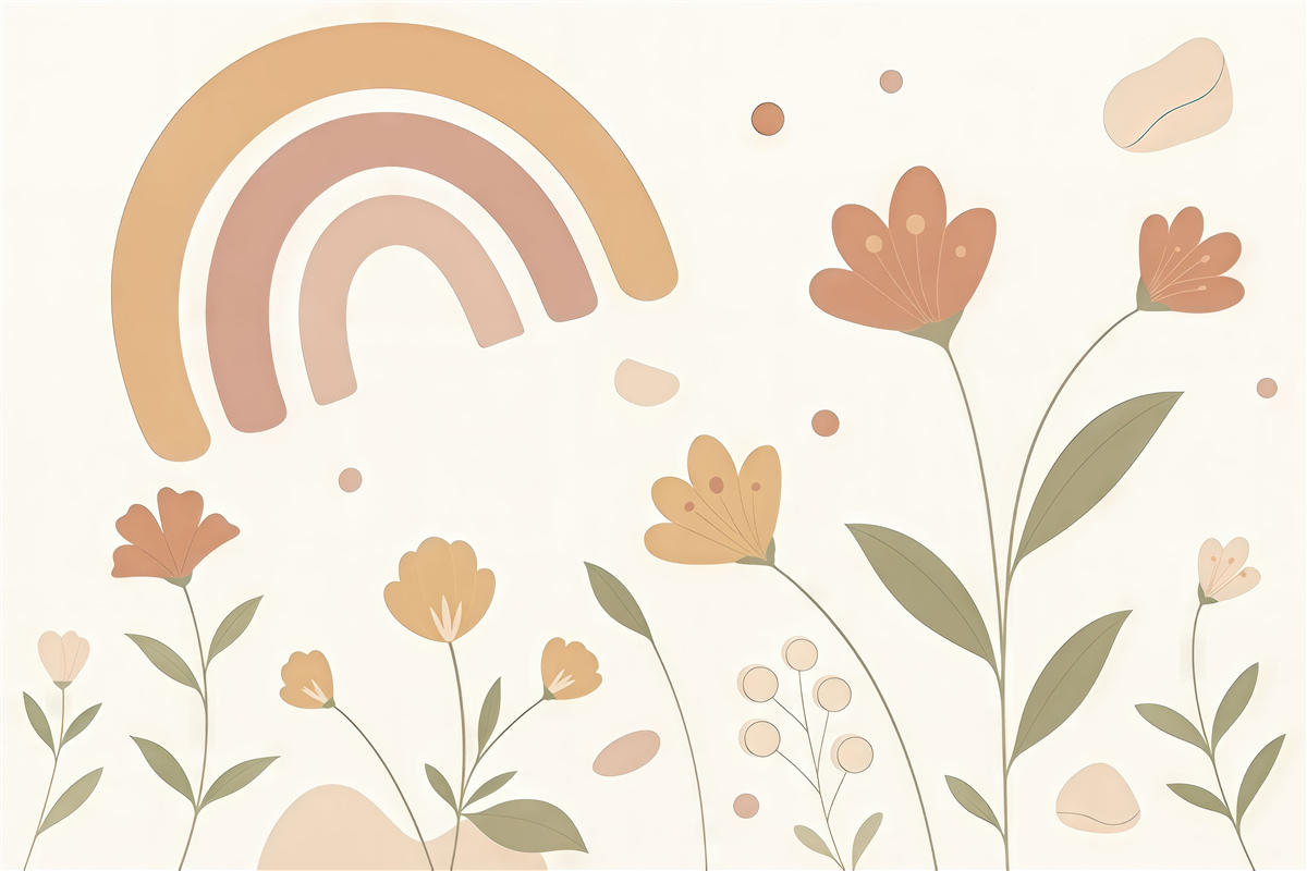 Fototapeta Letnie rośliny kwitnące oraz tęcza.