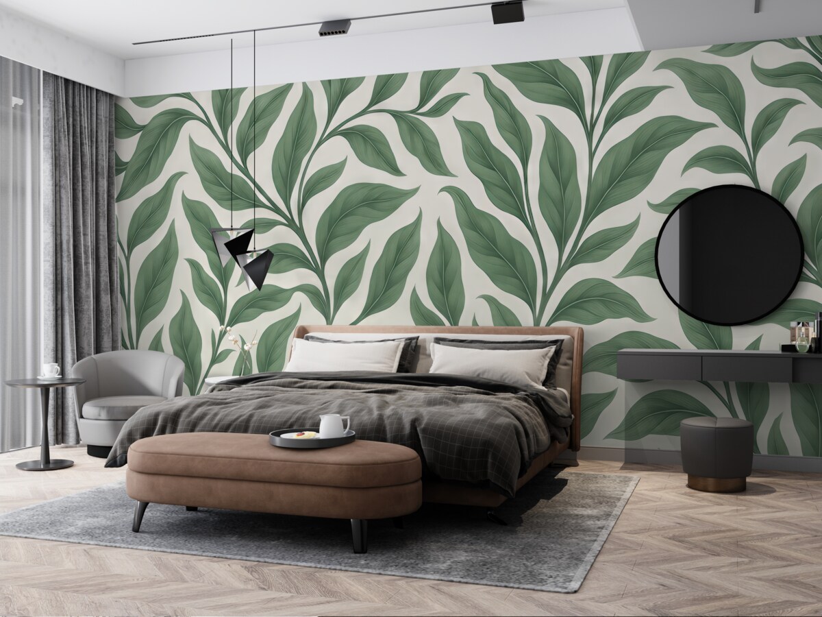 Fototapeta Gałąź z liśćmi w kolorze zielonym.