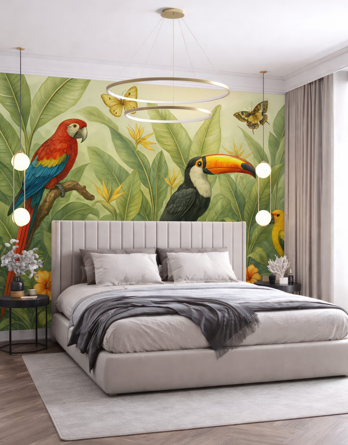 Fototapeta Egzotyczne ptaki na szarych liściach stratum.