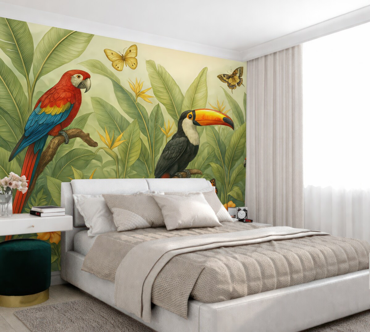 Fototapeta Egzotyczne ptaki na szarych liściach stratum.