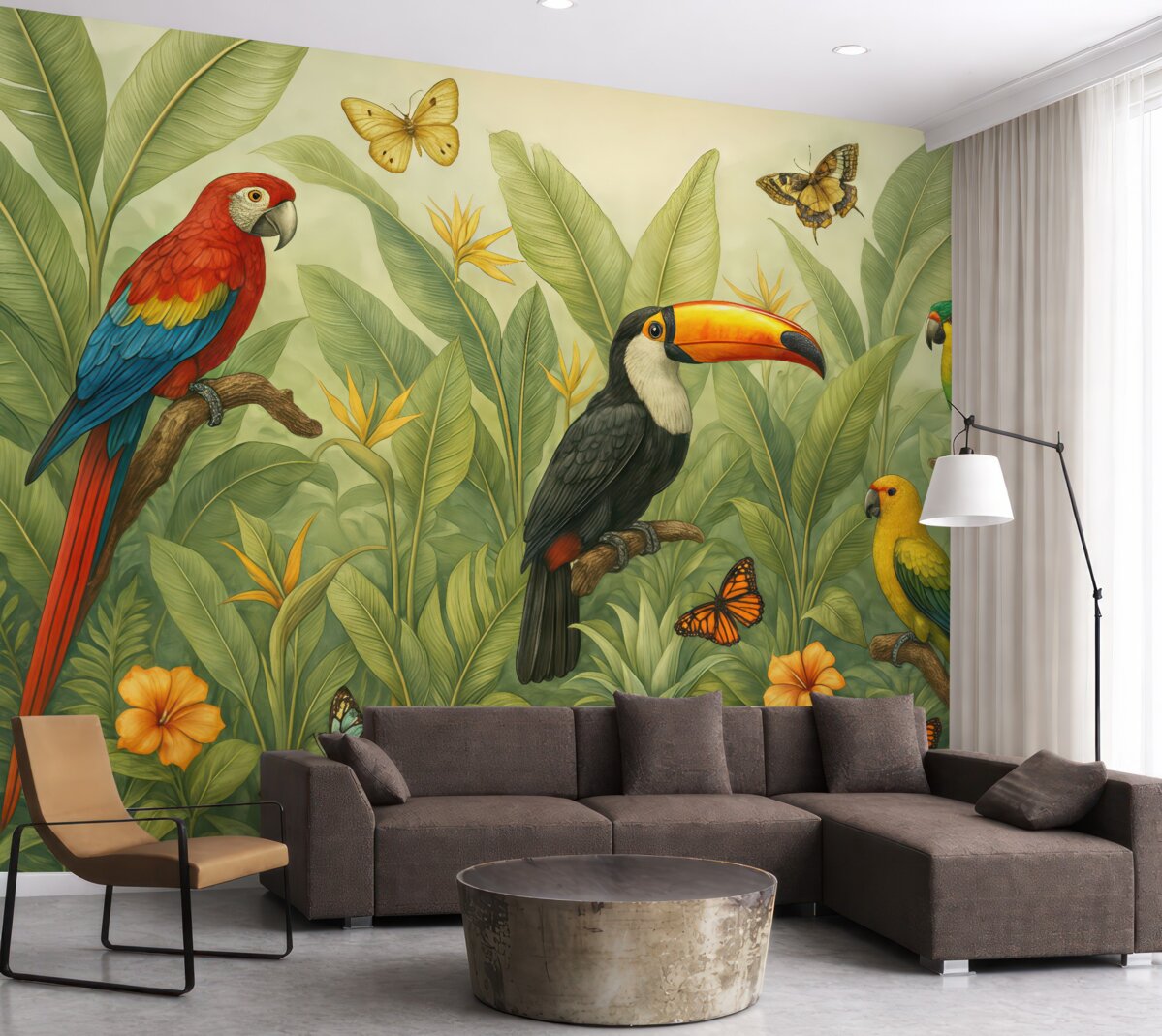 Fototapeta Egzotyczne ptaki na szarych liściach stratum.