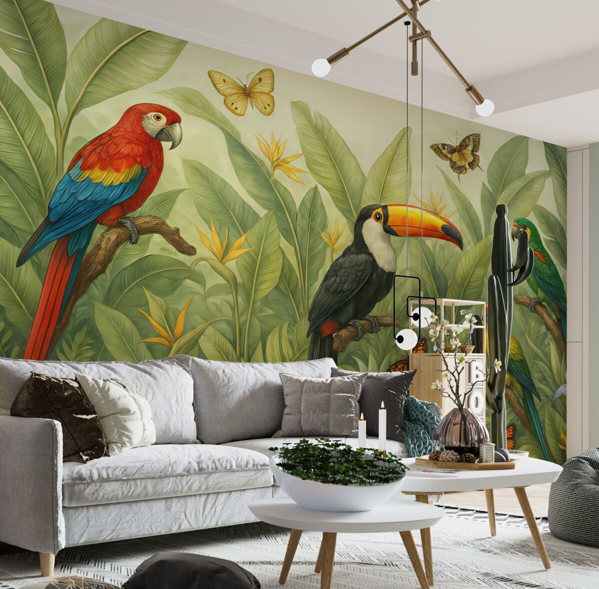 Fototapeta Egzotyczne ptaki na szarych liściach stratum.