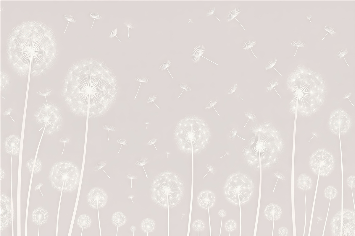 Fototapeta Łąka mleczy na jasnym, cętkowanym beżowym tle.