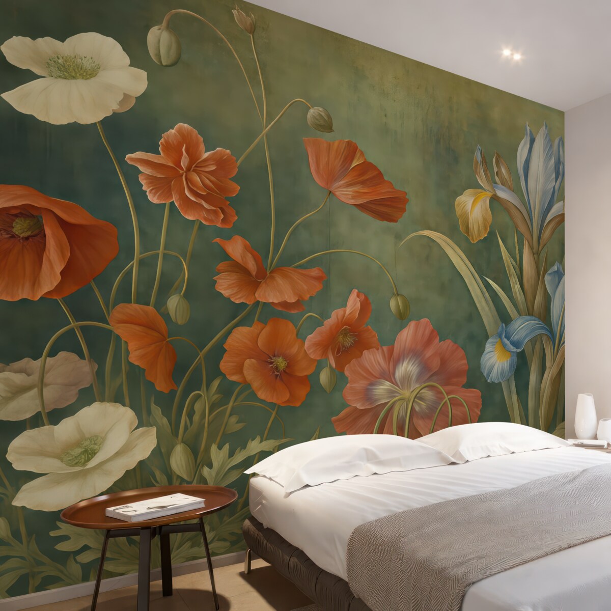 Fototapeta Żywy pejzaż kwiatowy ukazujący różnorodne barwne kwiaty na subtelnym zielonym tle.