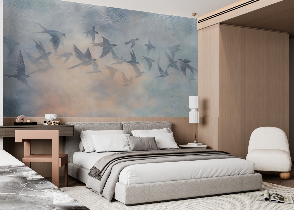 Fototapeta Grupa ptaków w subtelnych tonach.