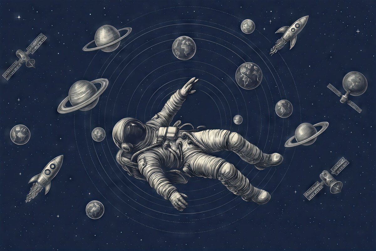 Fototapeta Astronauta badający ogromny wszechświat.