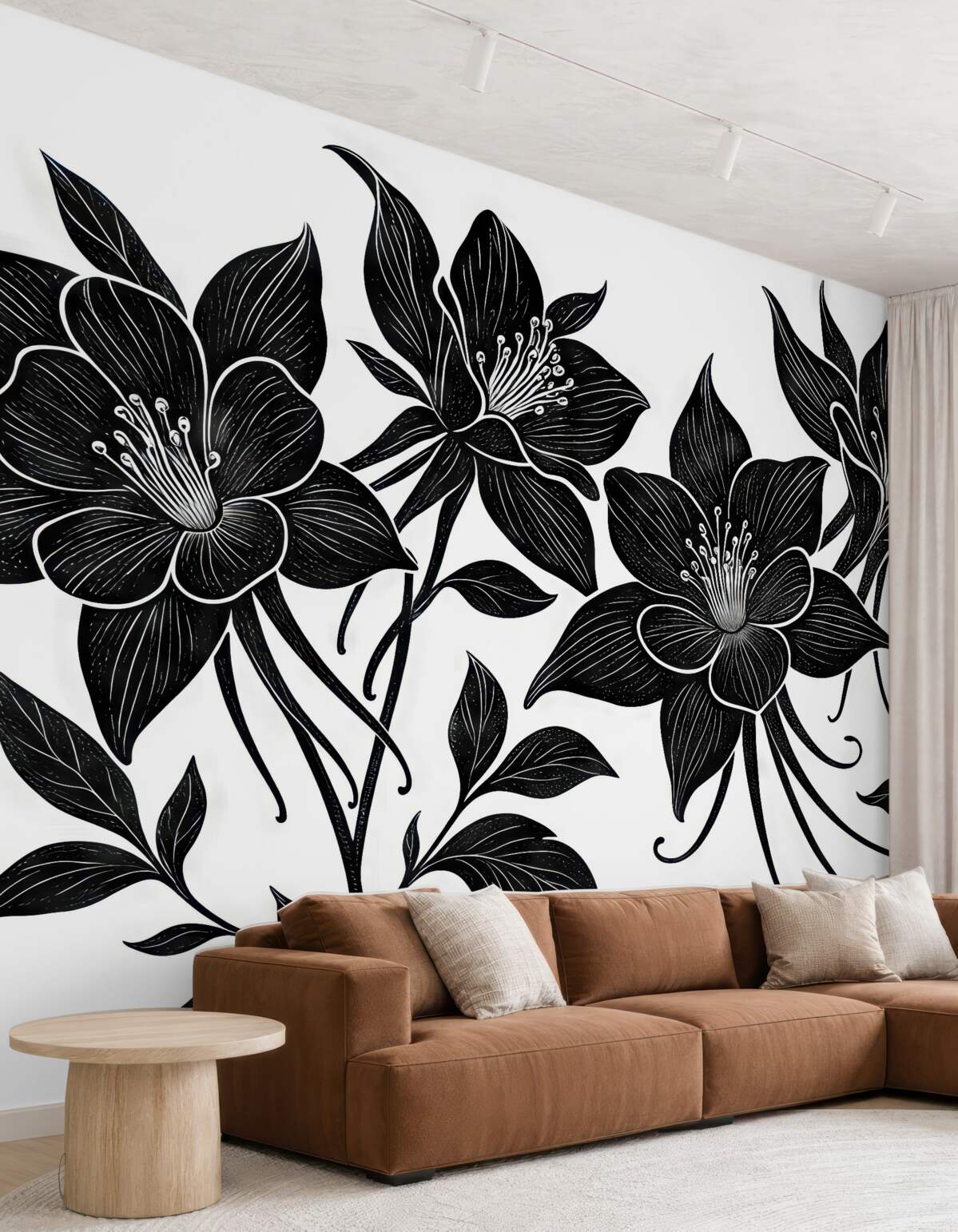 Fototapeta Czarne lilie z białą obwódką na jasnym tle.