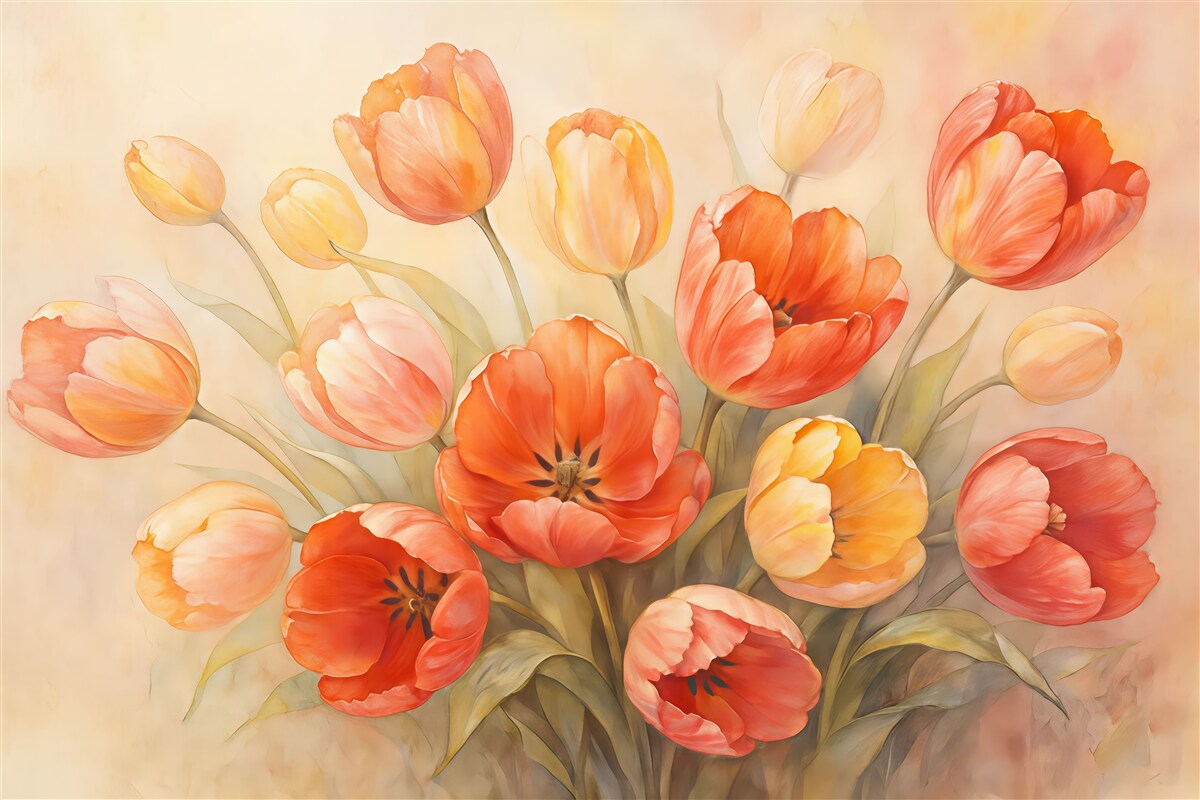 Fototapeta Świeże tulipany na różowym tle udającym