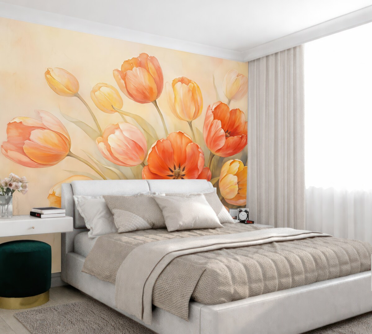 Fototapeta Świeże tulipany na różowym tle udającym