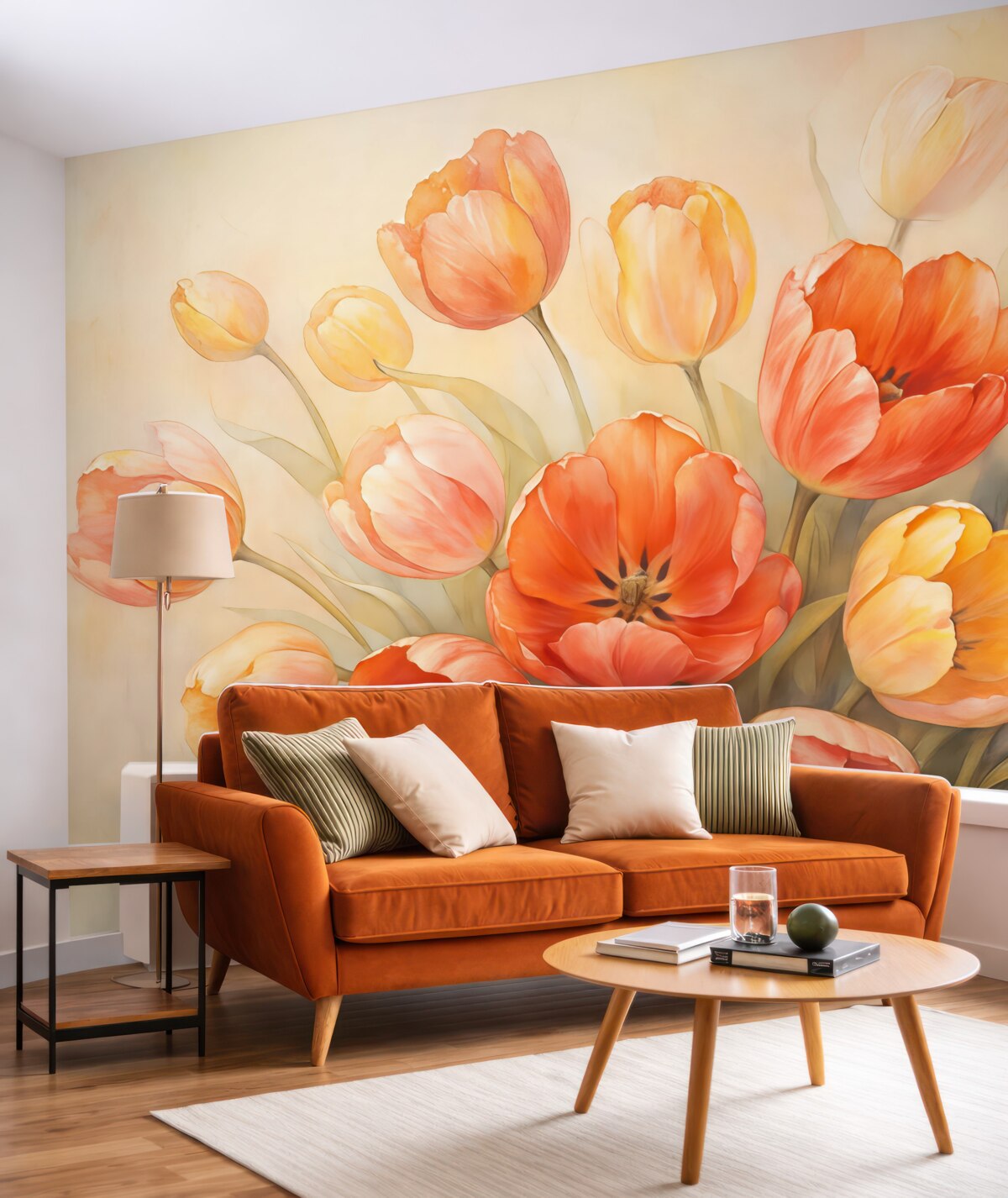 Fototapeta Świeże tulipany na różowym tle udającym