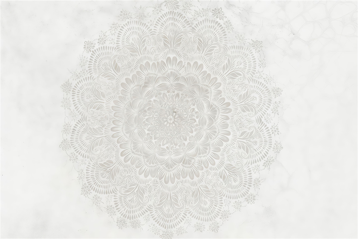 Fototapeta Mandala, jasny wzór koronkowy z elementami roślinnymi i okrągłymi, tworząca subtelny oraz skomplikowany deseń.