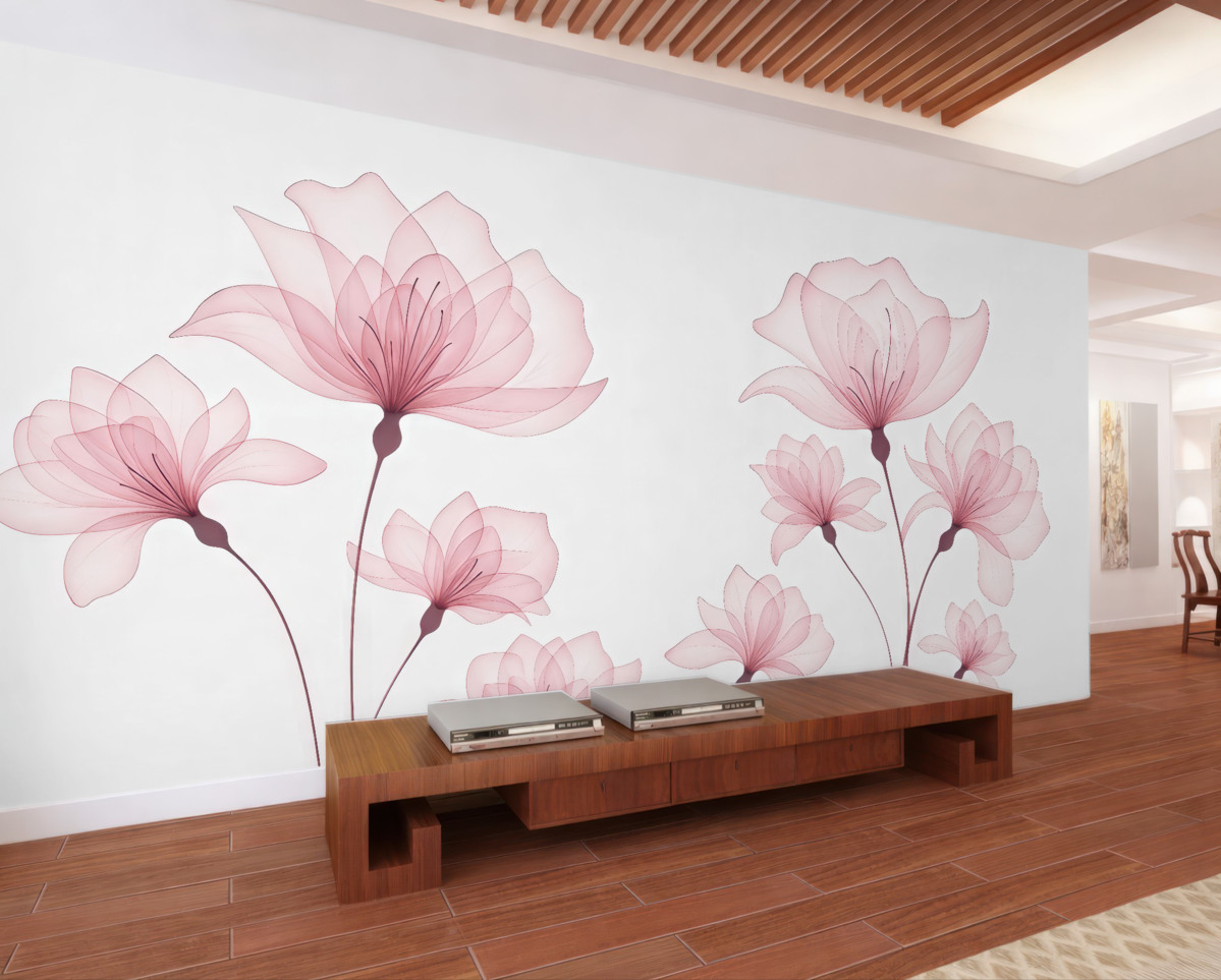 Fototapeta Subtelne różowe kwiaty w akwareli.