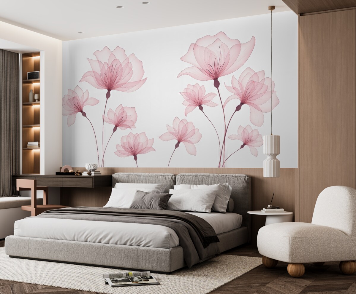 Fototapeta Subtelne różowe kwiaty w akwareli.