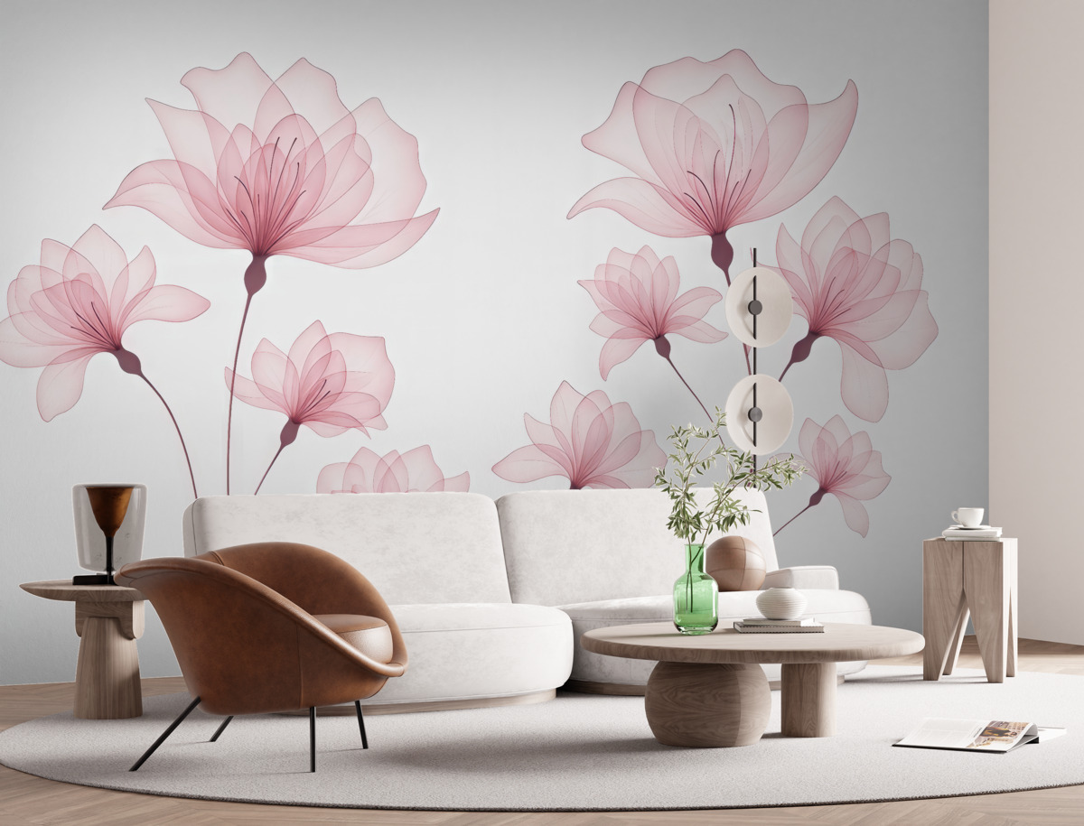 Fototapeta Subtelne różowe kwiaty w akwareli.