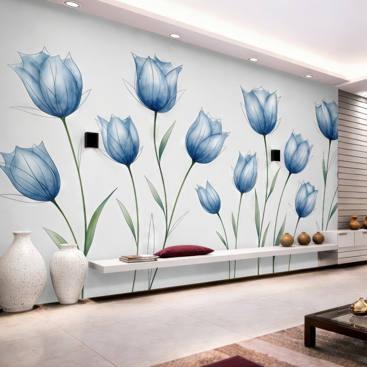 Fototapeta Kwiaty akwarelowe w odcieniach niebieskiego.