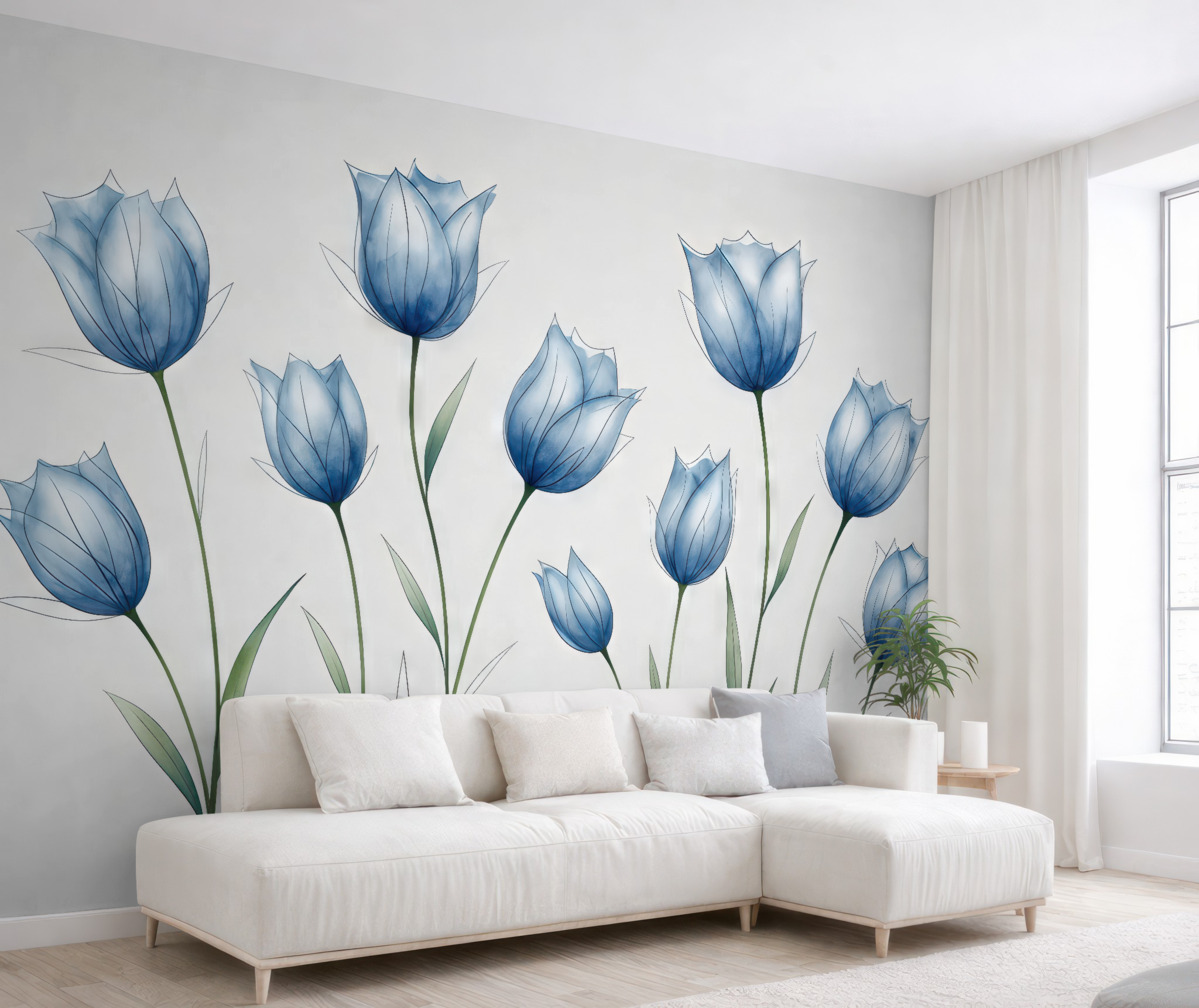 Fototapeta Kwiaty akwarelowe w odcieniach niebieskiego.