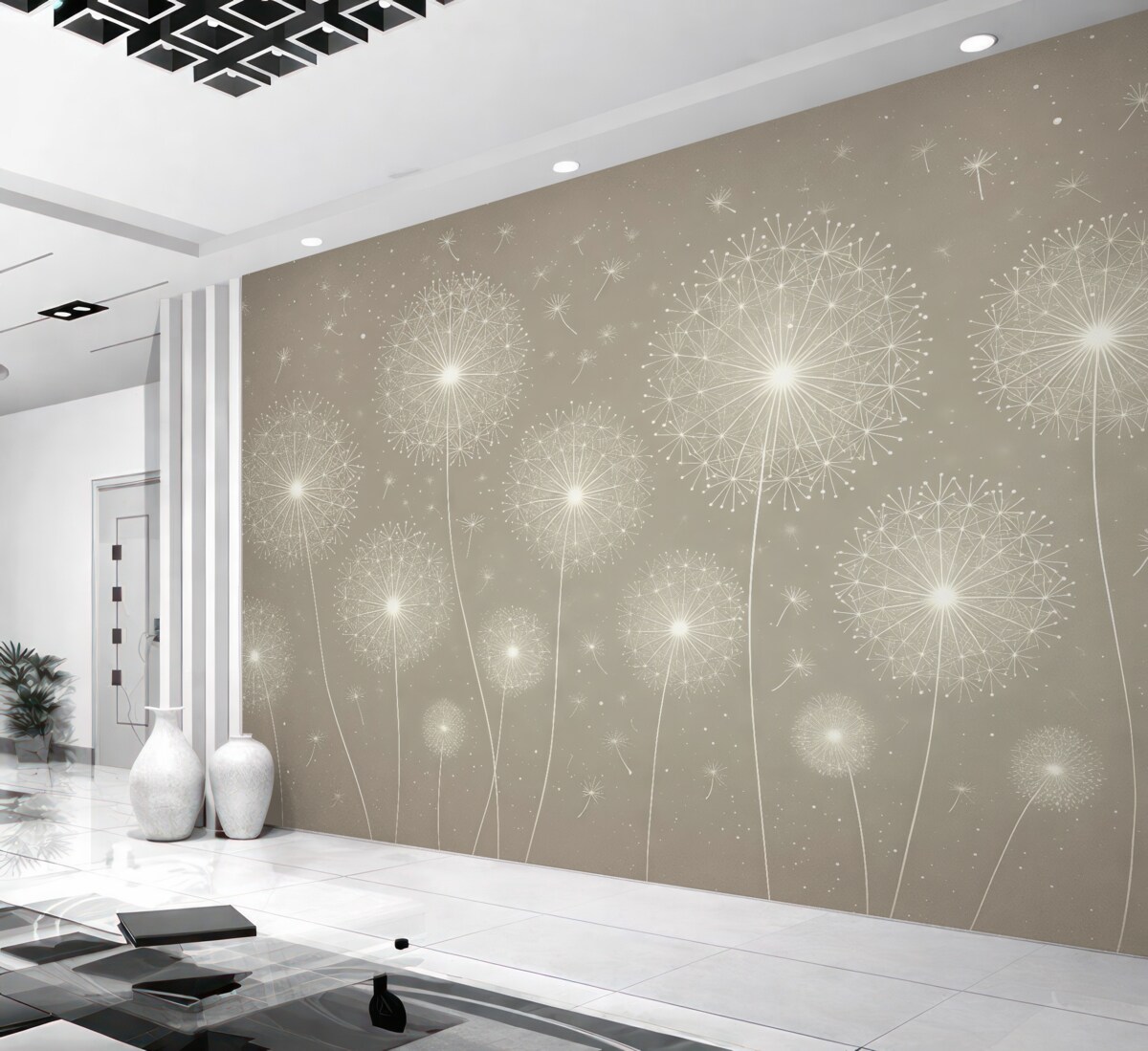 Fototapeta Mniszki na jasnobeżowym tle.