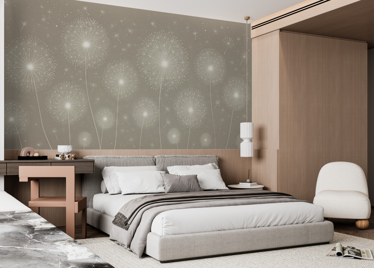 Fototapeta Mniszki na jasnobeżowym tle.