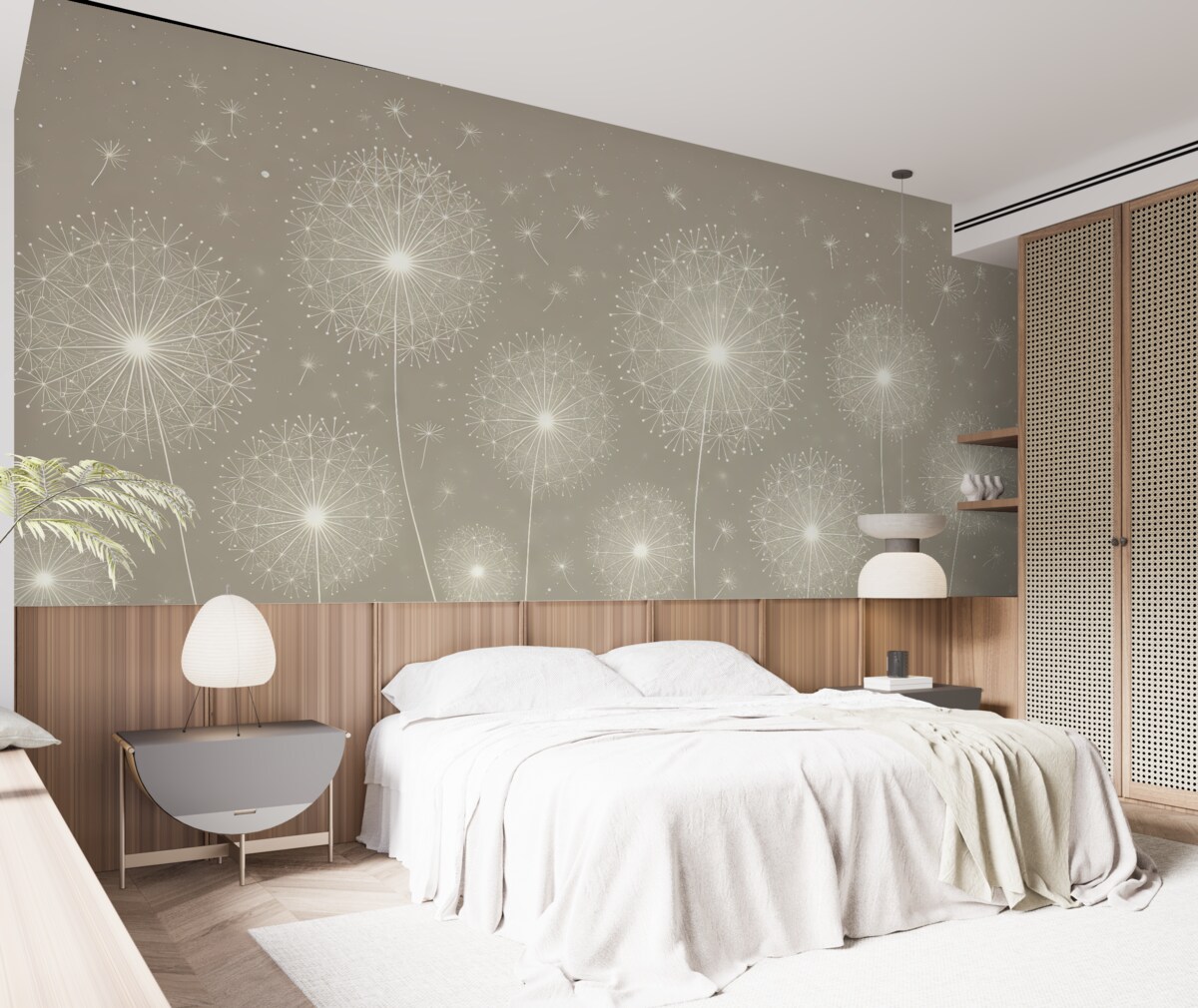 Fototapeta Mniszki na jasnobeżowym tle.