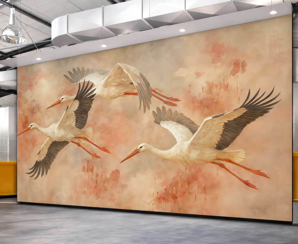 Fototapeta Bociany na delikatnie różowym tle.