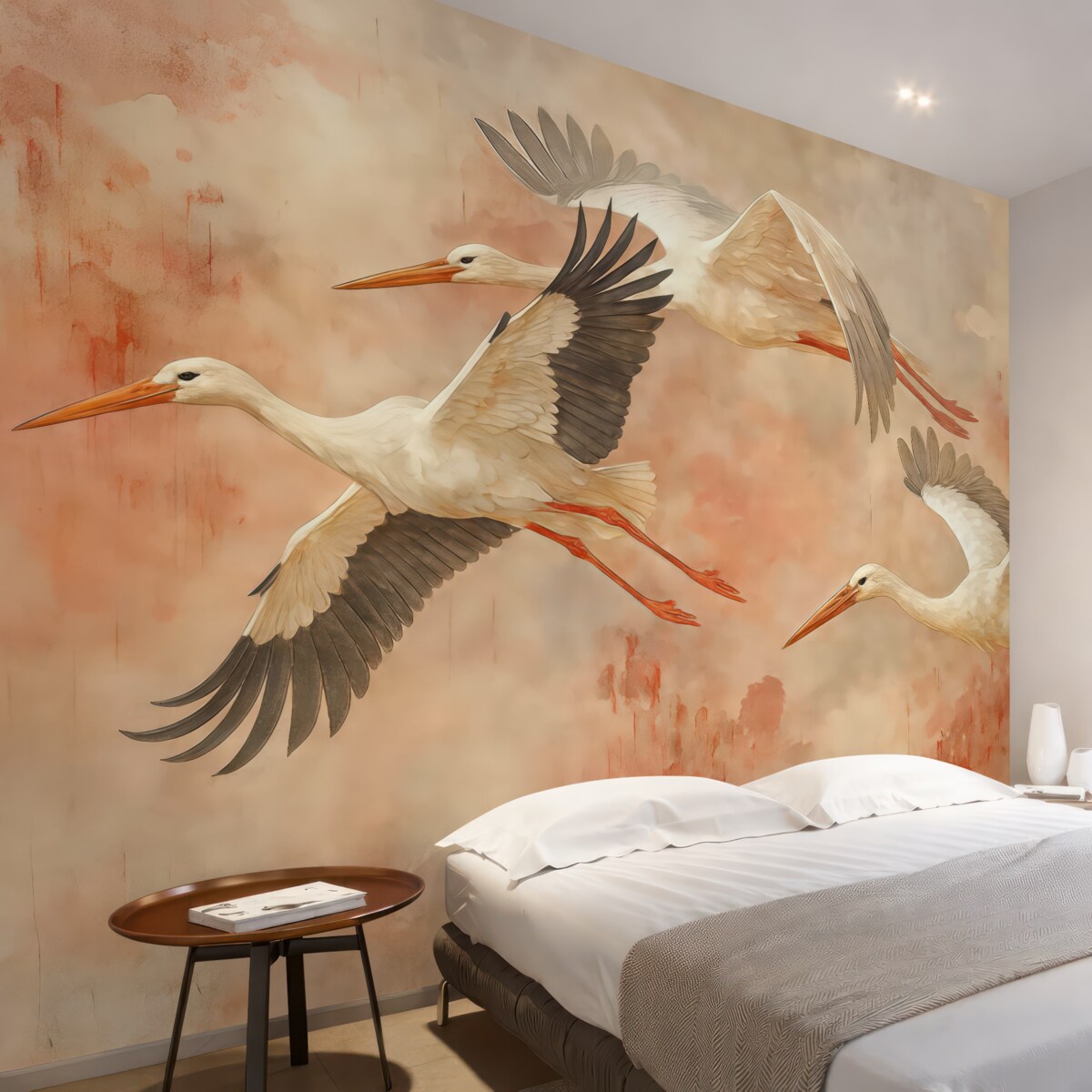 Fototapeta Bociany na delikatnie różowym tle.