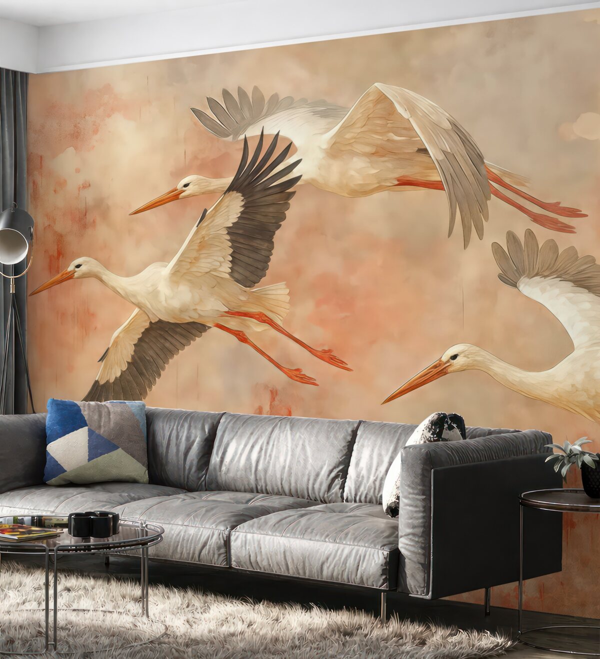 Fototapeta Bociany na delikatnie różowym tle.