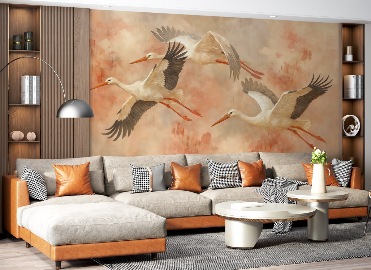 Fototapeta Bociany na delikatnie różowym tle.