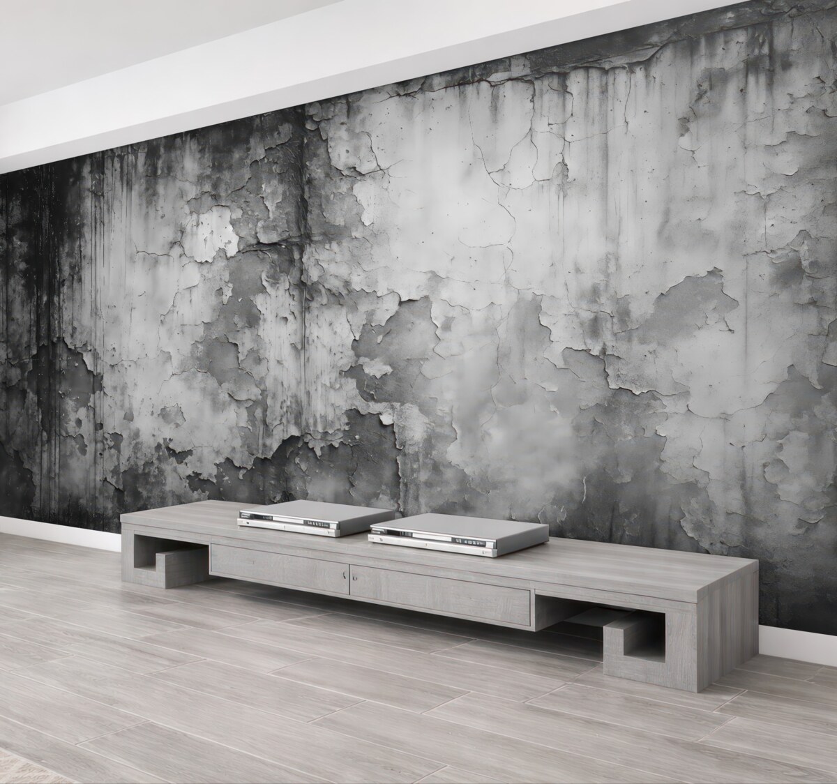 Fototapeta Szara, zaniedbana ściana i dym.