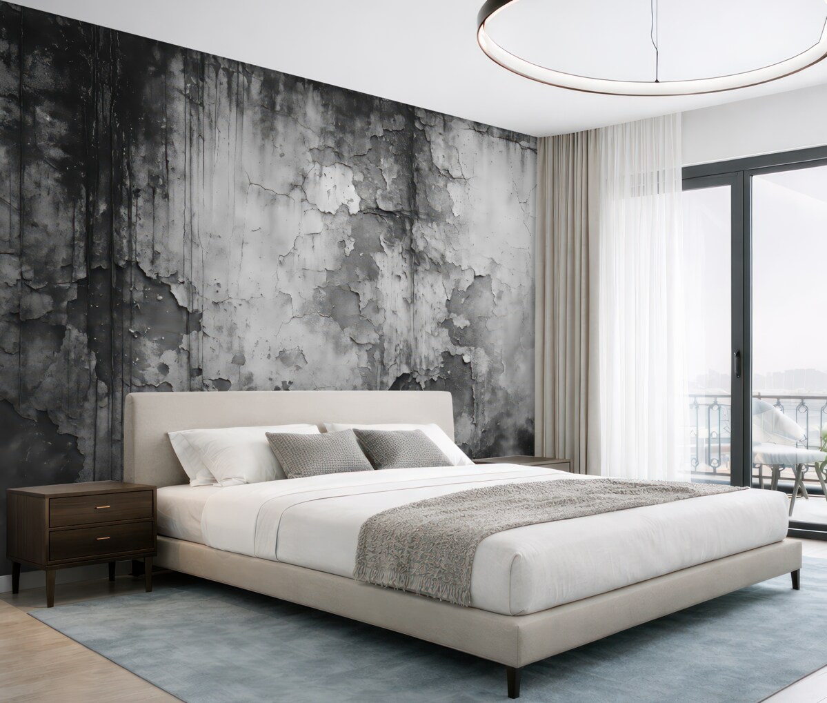 Fototapeta Szara, zaniedbana ściana i dym.