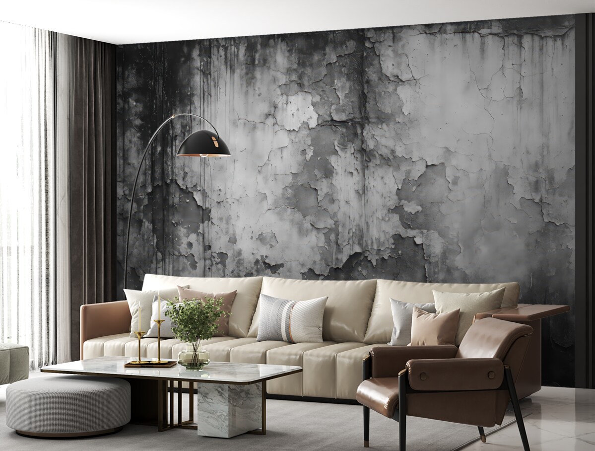 Fototapeta Szara, zaniedbana ściana i dym.