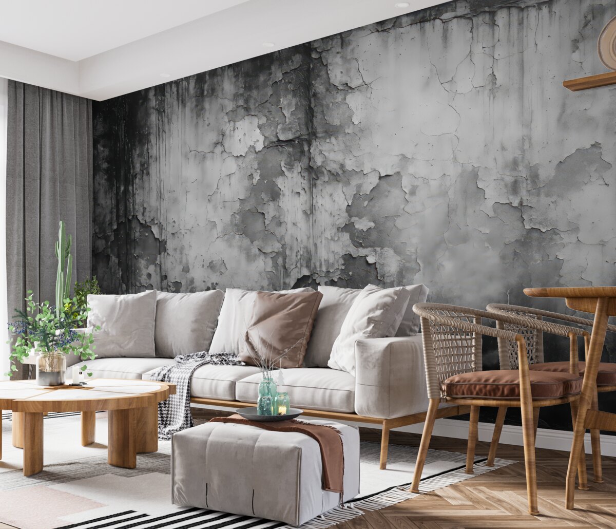 Fototapeta Szara, zaniedbana ściana i dym.