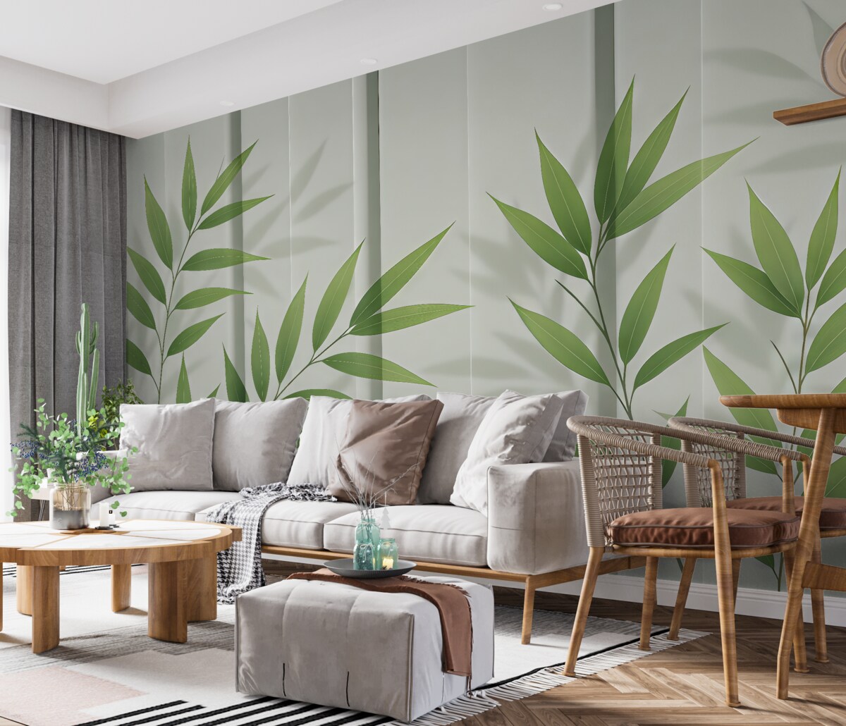 Fototapeta Różnorodne liście na subtelnym tle.