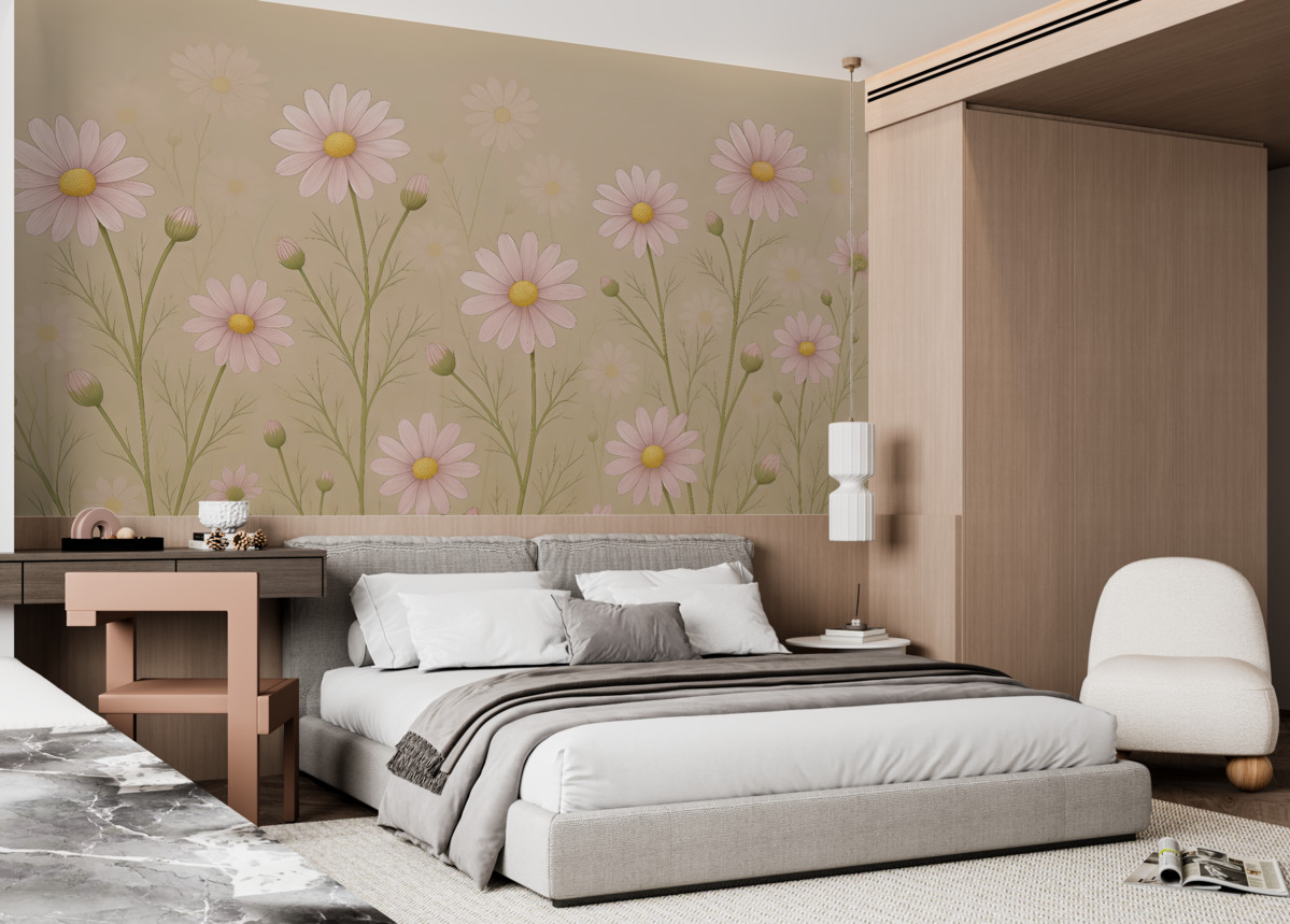 Fototapeta wielkie stokrotki na jasnym tle