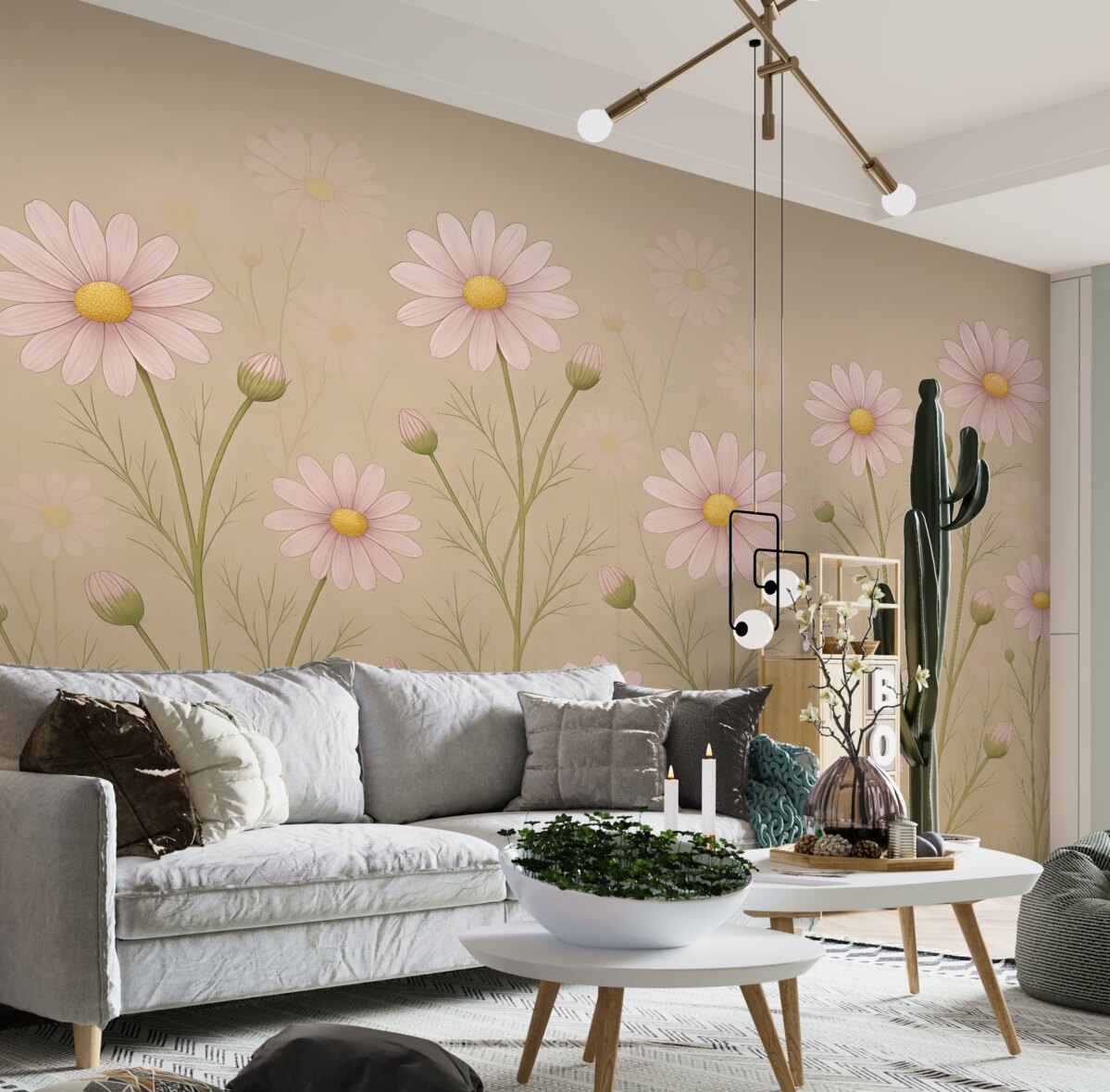 Fototapeta wielkie stokrotki na jasnym tle