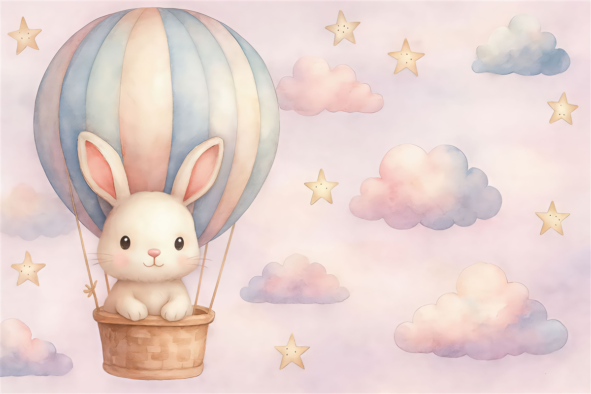 Fototapeta Królik unoszący się w balonie.