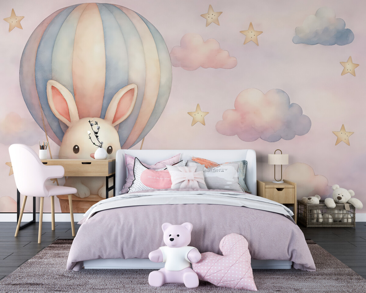 Fototapeta Królik unoszący się w balonie.