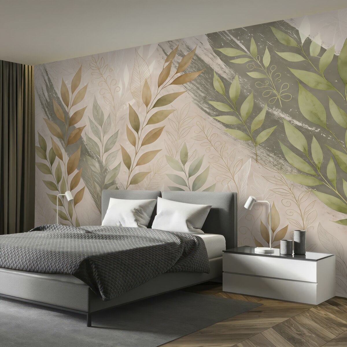 Fototapeta Zielone liście w klimacie grunge.