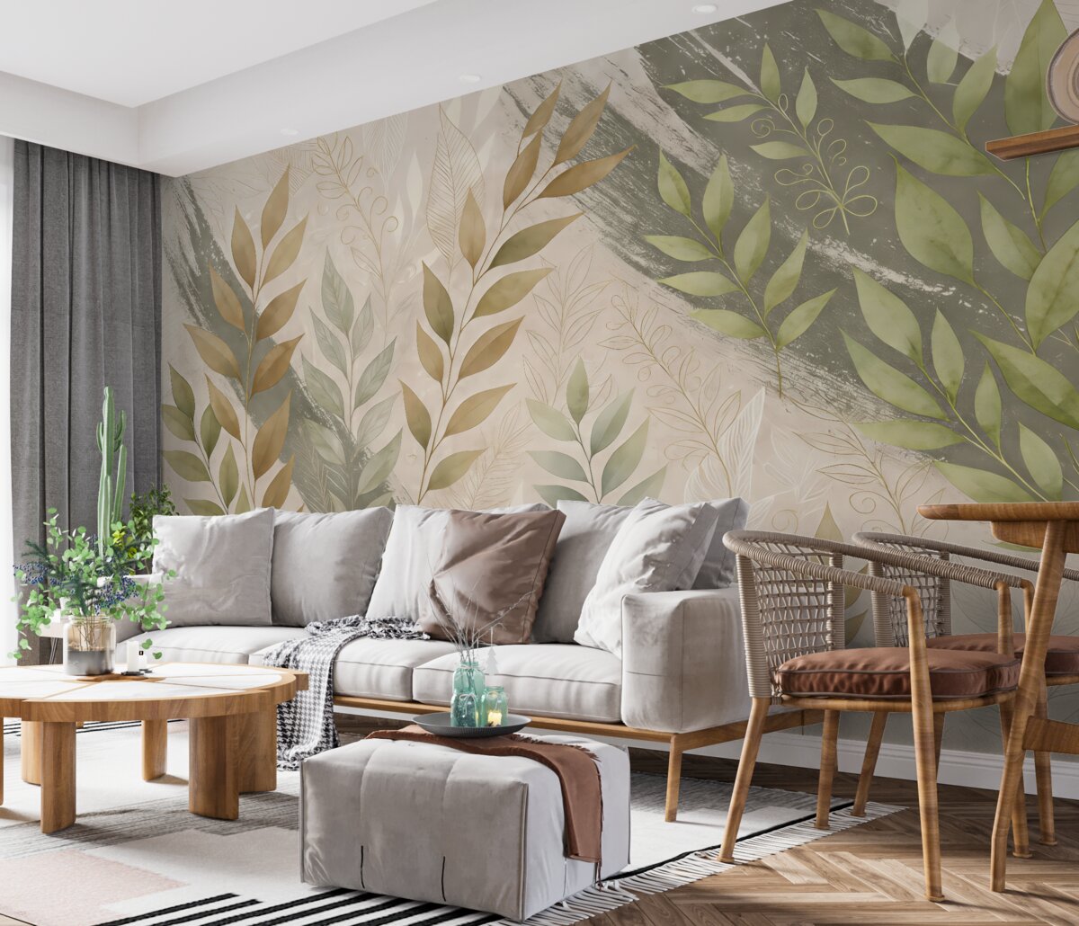 Fototapeta Zielone liście w klimacie grunge.